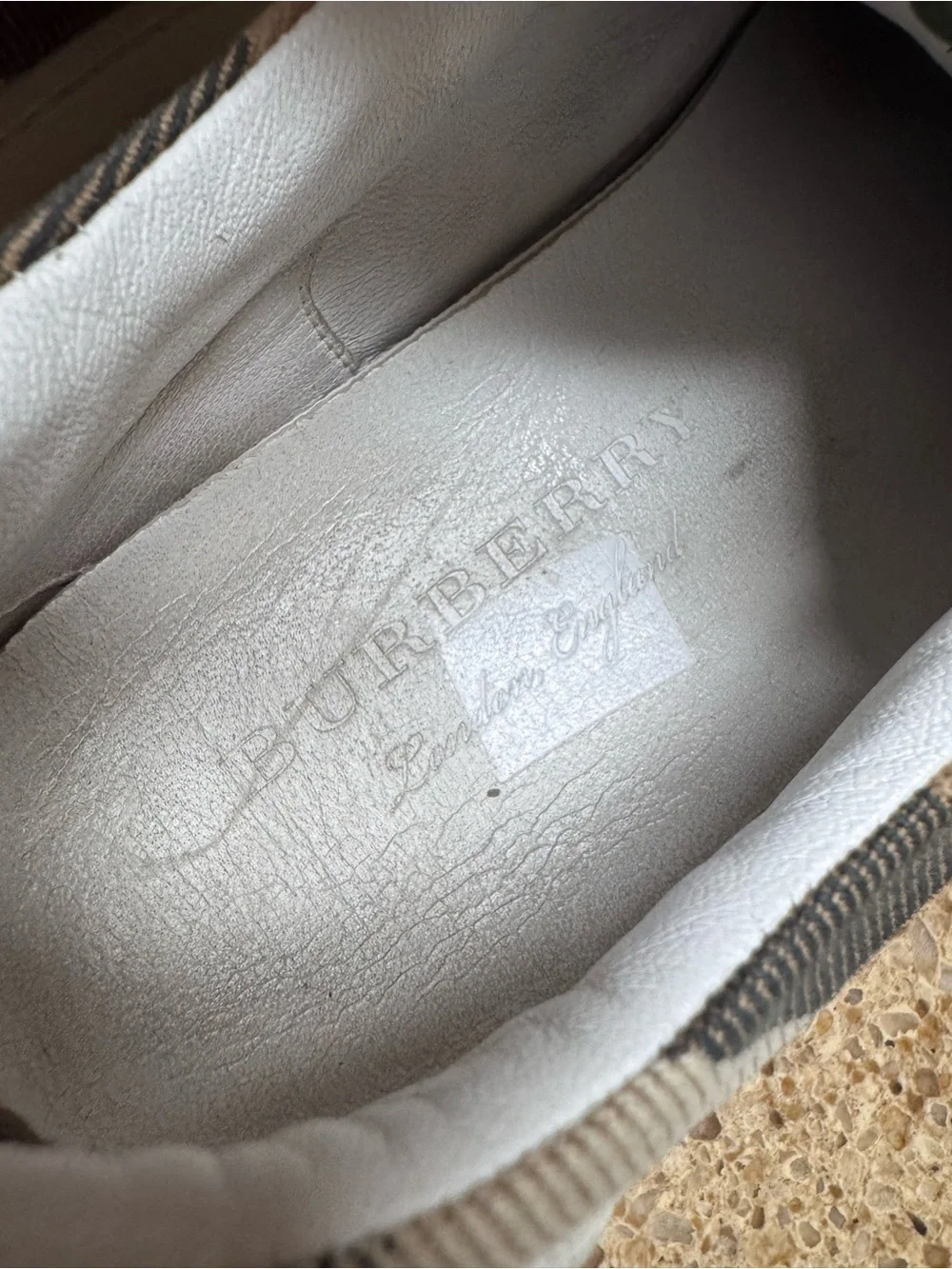 Burberry Tan Check & White Low-Top Sneakers for Men